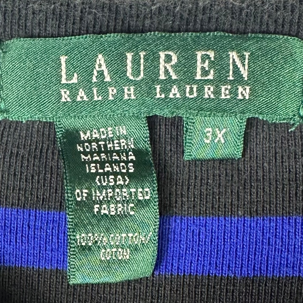 Ralph Lauren Sz 3X 22 24 Shirt Top Tee Black Blue Striped Stretch - Picture 3 of 3